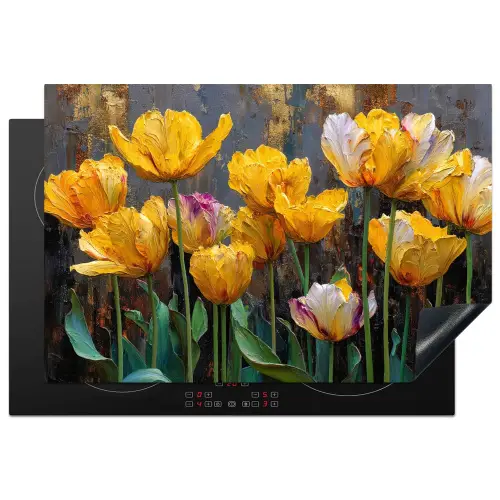 Tulpen - Geel - Penseelstreken - Abstract Inductie beschermer vinyl 3mm klein -3d