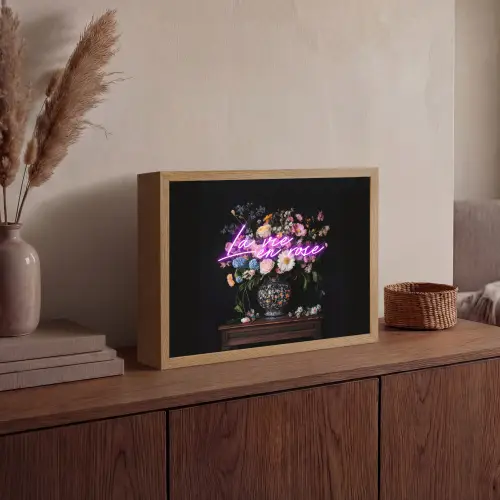 Neon - Vaas - Bloemen Light Box met batterij (Wandlamp) middel -sfeer2