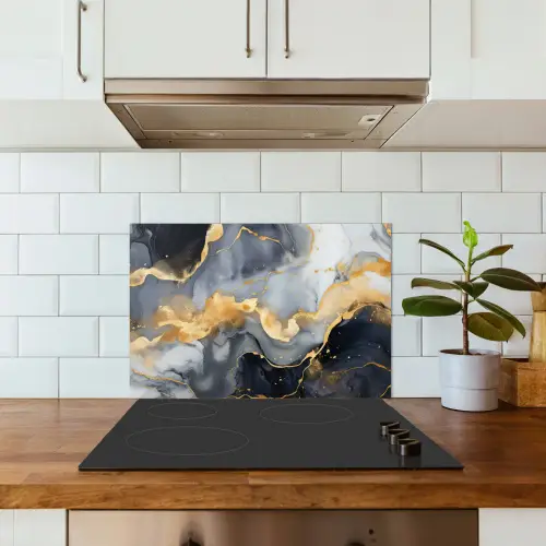 Marmer - Goud - Abstract - Luxe - Zwart en Wit keuken achterwand spatscherm klein -sfeer2