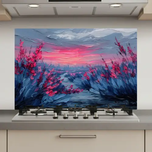 Schilderij - Zonsondergang - Bloemen - Rivier keuken achterwand spatscherm klein -3d_website