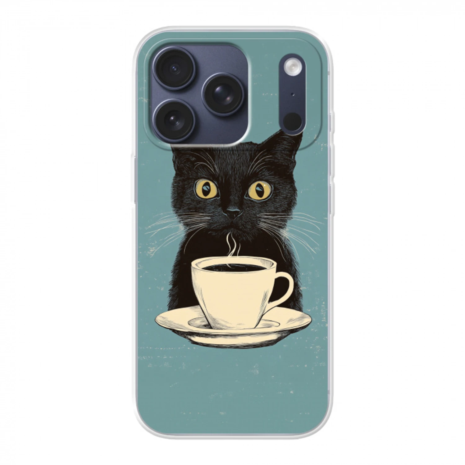 Kat - Zwart - Koffie - Minimalistisch Telefoonhoesje iPhone 17 Pro klein -3d