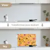 Bloemen - Geschilderd - Geel keuken achterwand spatscherm klein -voor_na_NL