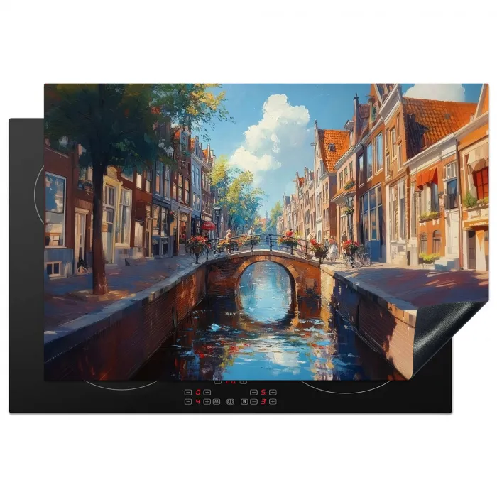 Stad - Gracht - Zon - Fietsen Inductie beschermer vinyl 3mm klein -3d