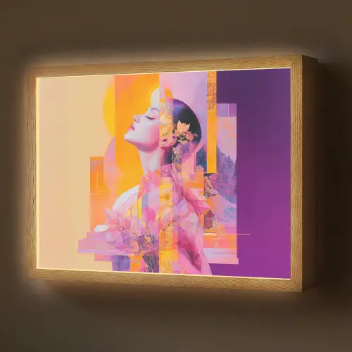 Abstract - Portret - Vrouw - Kleurrijk Light Box met batterij (Wandlamp) middel -z3d_website