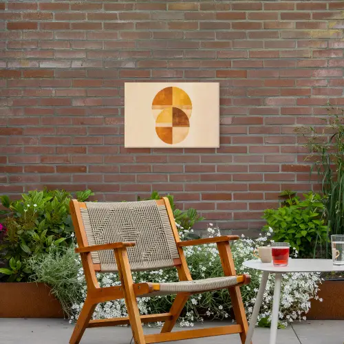 Cirkels - Geel - Minimalistisch Tuinposter op houten frame 2 cm dik klein -sfeer3