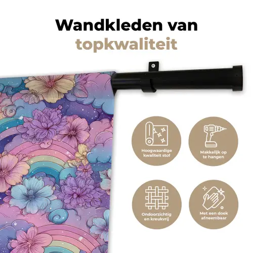 Regenbogen - Bloemen - Kleurrijk - Wolken Wandkleed katoen klein -sfeer2