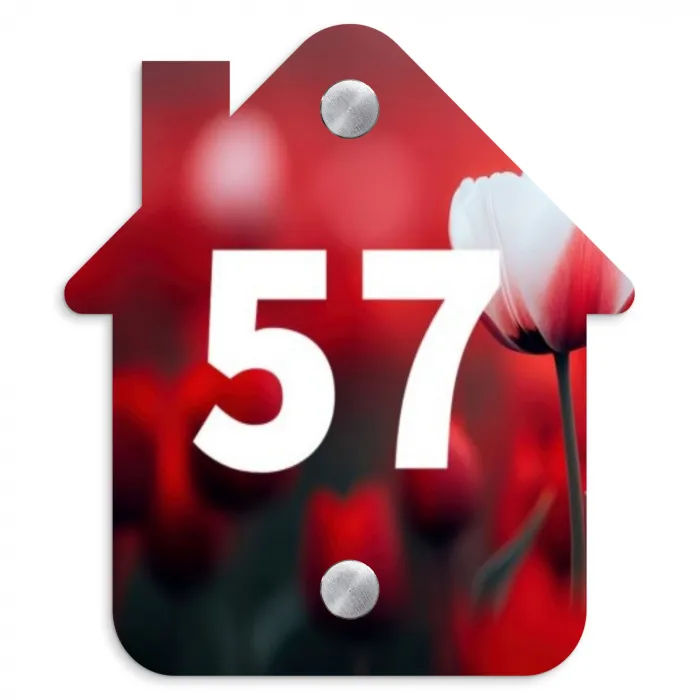 Rode tulpen - Traditioneel Naambord Huisje klein -3d