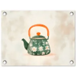 Theepot - Groen - Bloemen - Oranje tuinposter los doek klein -3d