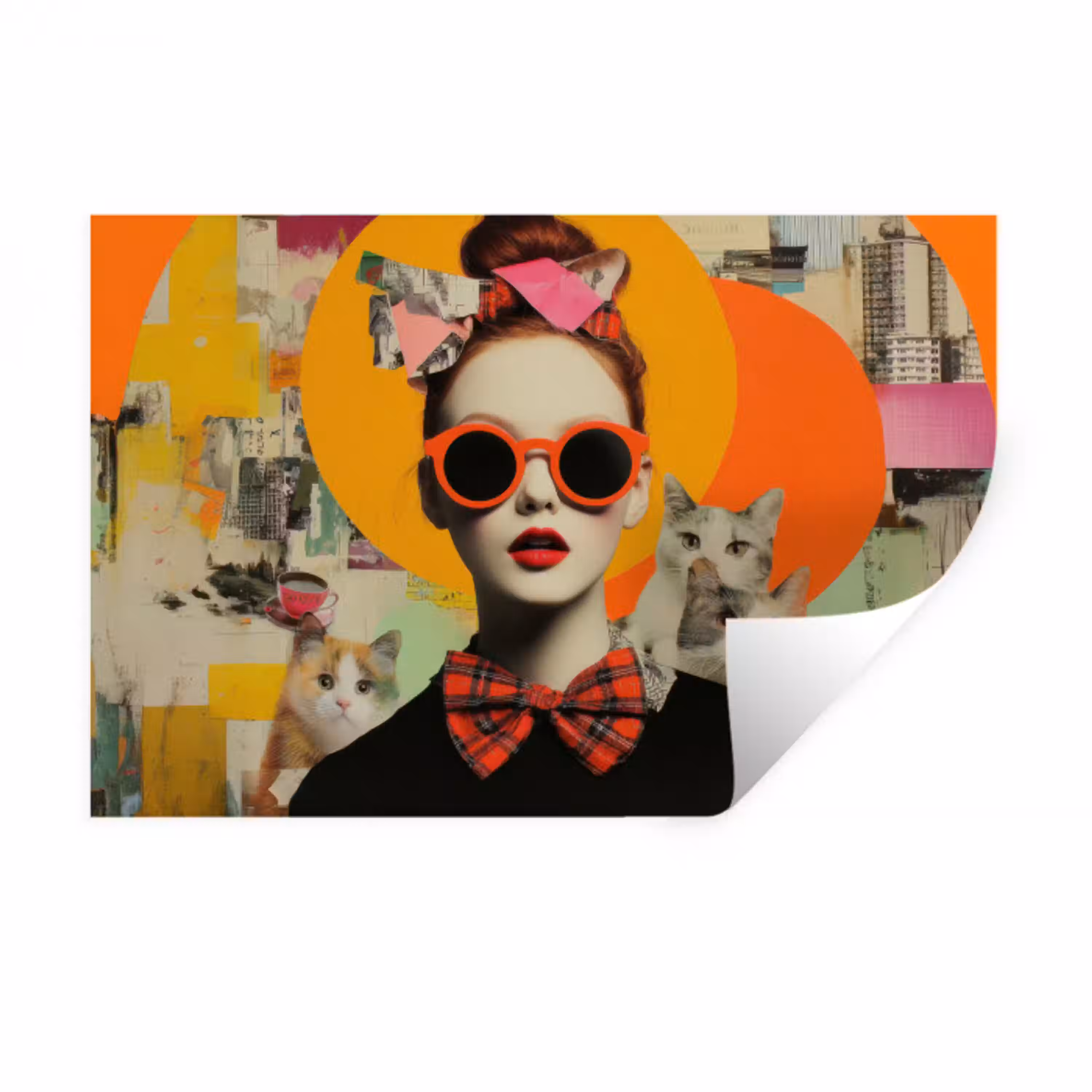 Vrouw - Bril - Strik - Retro Muursticker klein -3d