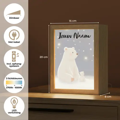 Ijsbeer - Sneeuw - Sterren - Blauw Light Box met kabel (Kinderlampje) klein -USP_NL