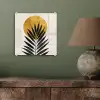 Zwart palmblad - Gouden cirkel - Beige achtergrond plexiglas 5mm klein -sfeer3