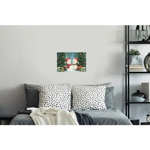 Sneeuwpop - Kerstsneeuw - Groen - Rood Muursticker klein -slaapkamer