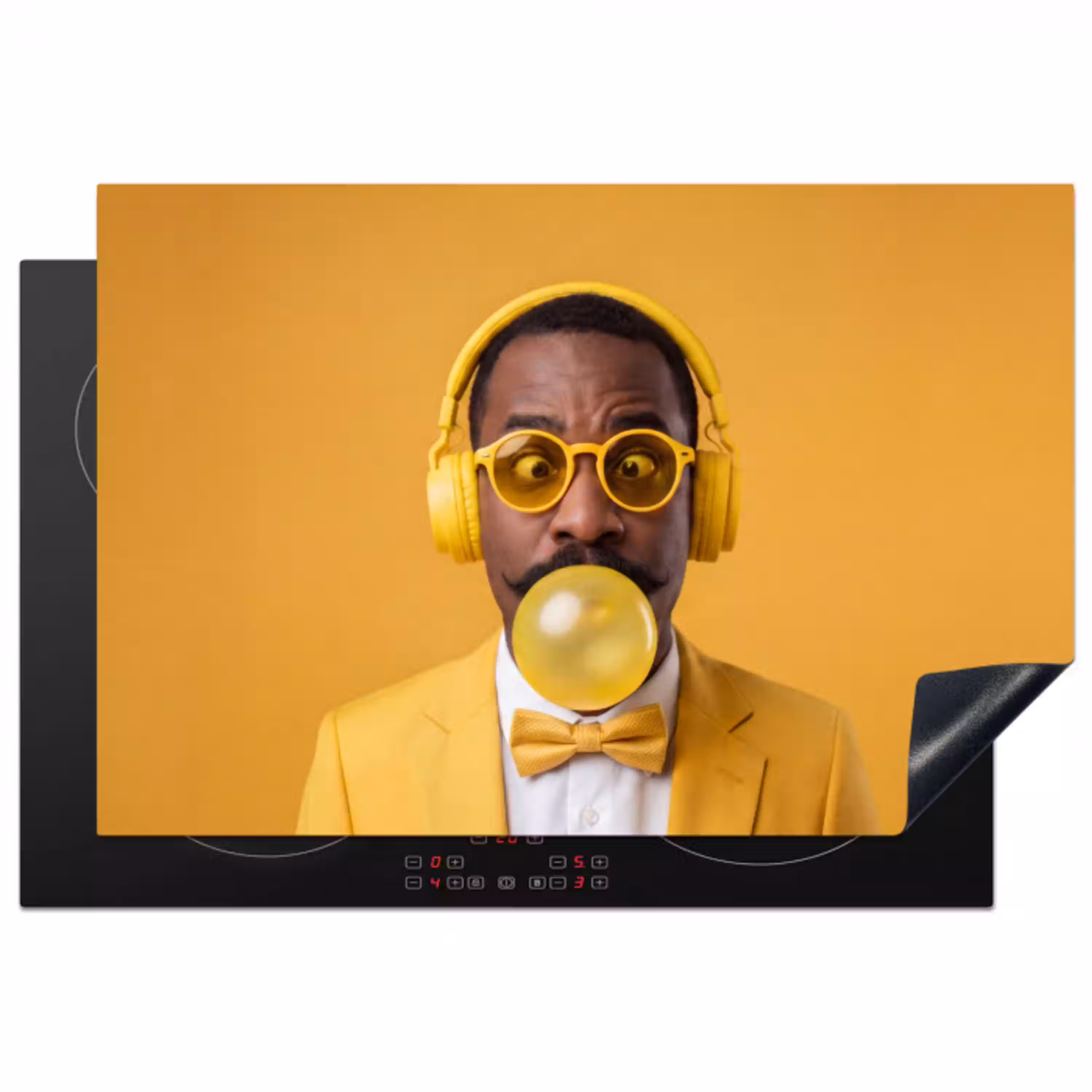 Man - Bubblegum - Portret - Geel - Modern Inductie beschermer vinyl 3mm klein -3d