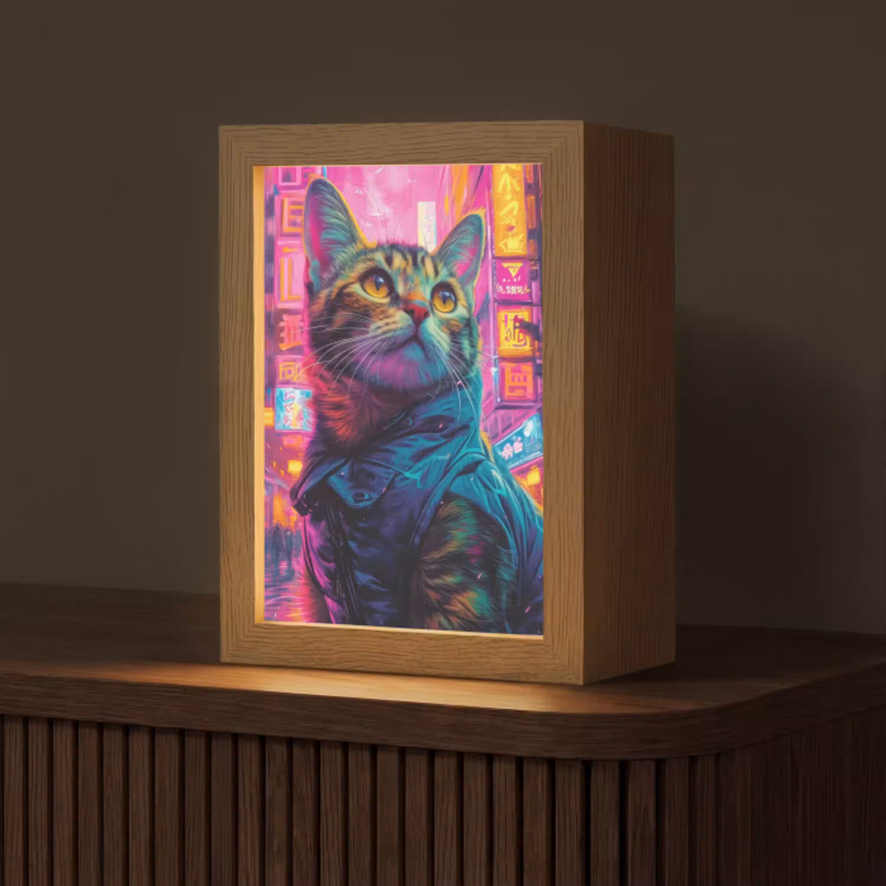 Kat - Pop art - China - Neon - Stad Light Box met kabel (Tafellamp) klein -z3d_website