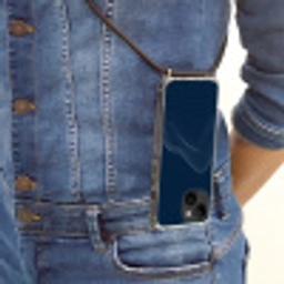Lijnen - Abstract - Blauw - Wit Crossbody Case iPhone 14 middel -sfeer2