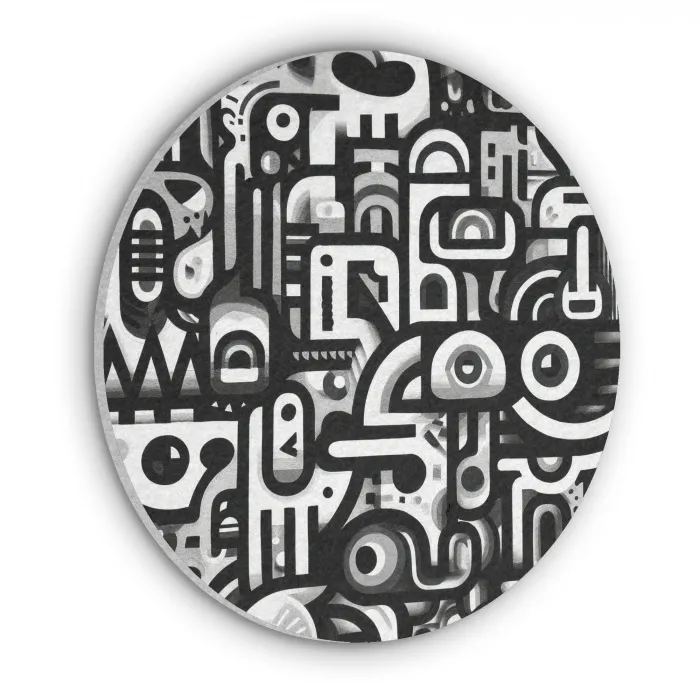 Symbolen - Abstract - Grafisch - Zwart Akoestische PET Vilt - Rond klein -3d