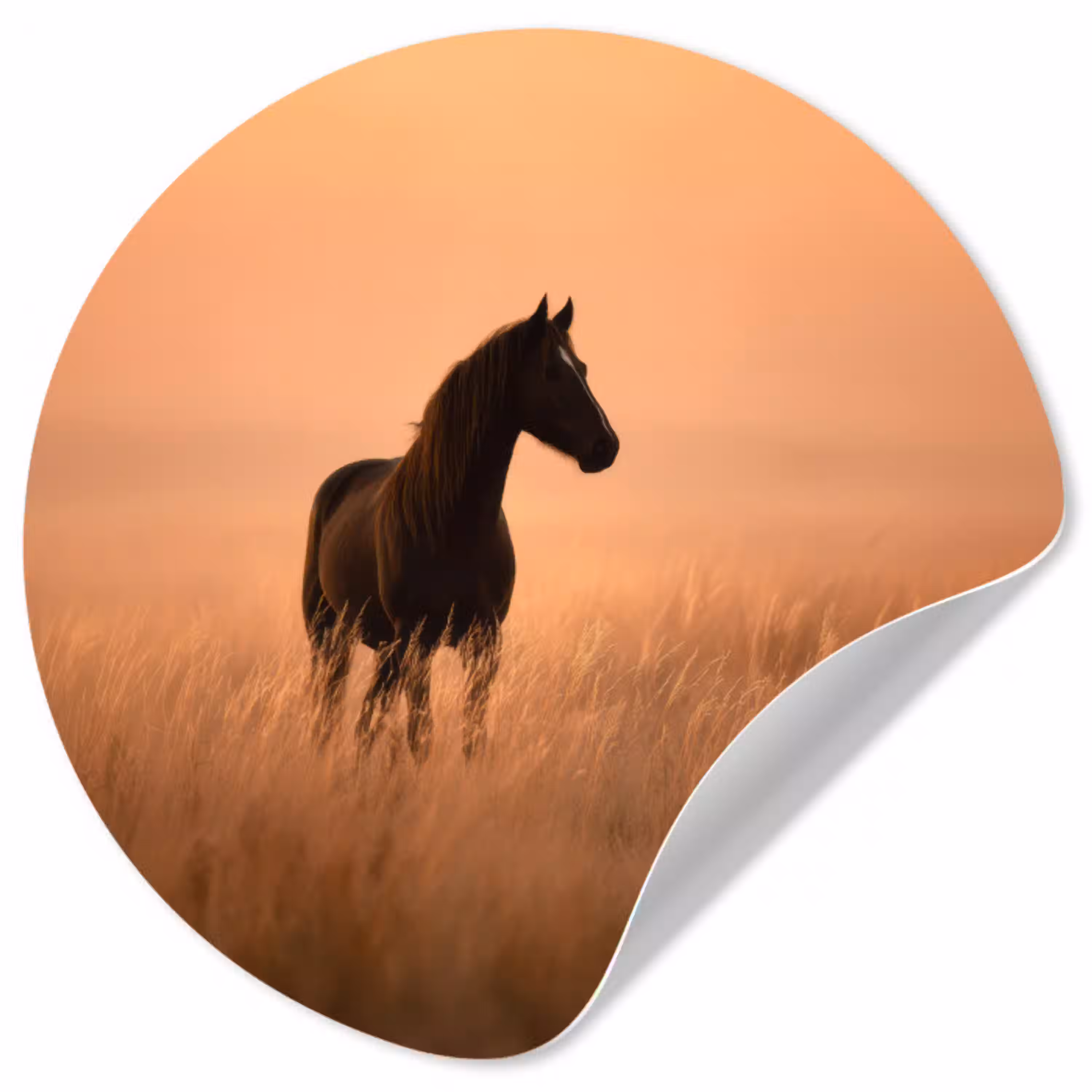Paard - Grasveld - Zonsondergang Wandcirkel behangsticker klein -3d