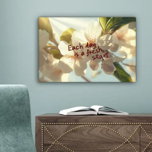 Bloesems - Zonlicht - Quote - Wit canvas 2cm klein -sfeer4