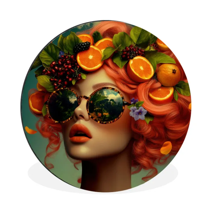 Vrouw - Sinaasappel - Bessen - Oranje Wandcirkel aluminium klein -3d