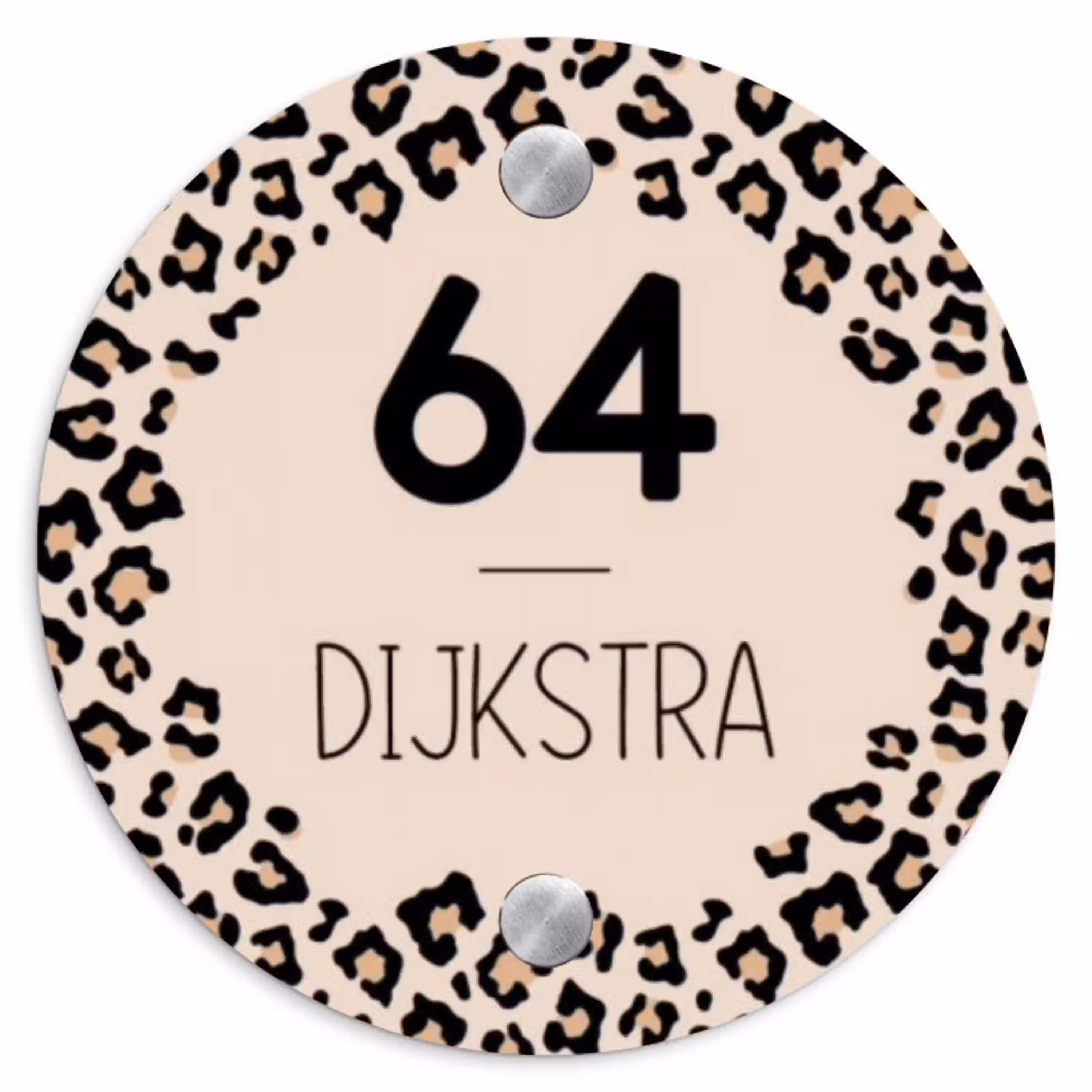 Beige luipaardprint - Modern Naambord Rond klein -3d