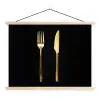 Bestek - Goud - Mes - Vork textielposter latten blank klein -3d