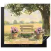Houten bankje - Bloempotten - Landschap Inductie beschermer vinyl 3mm middel -3d