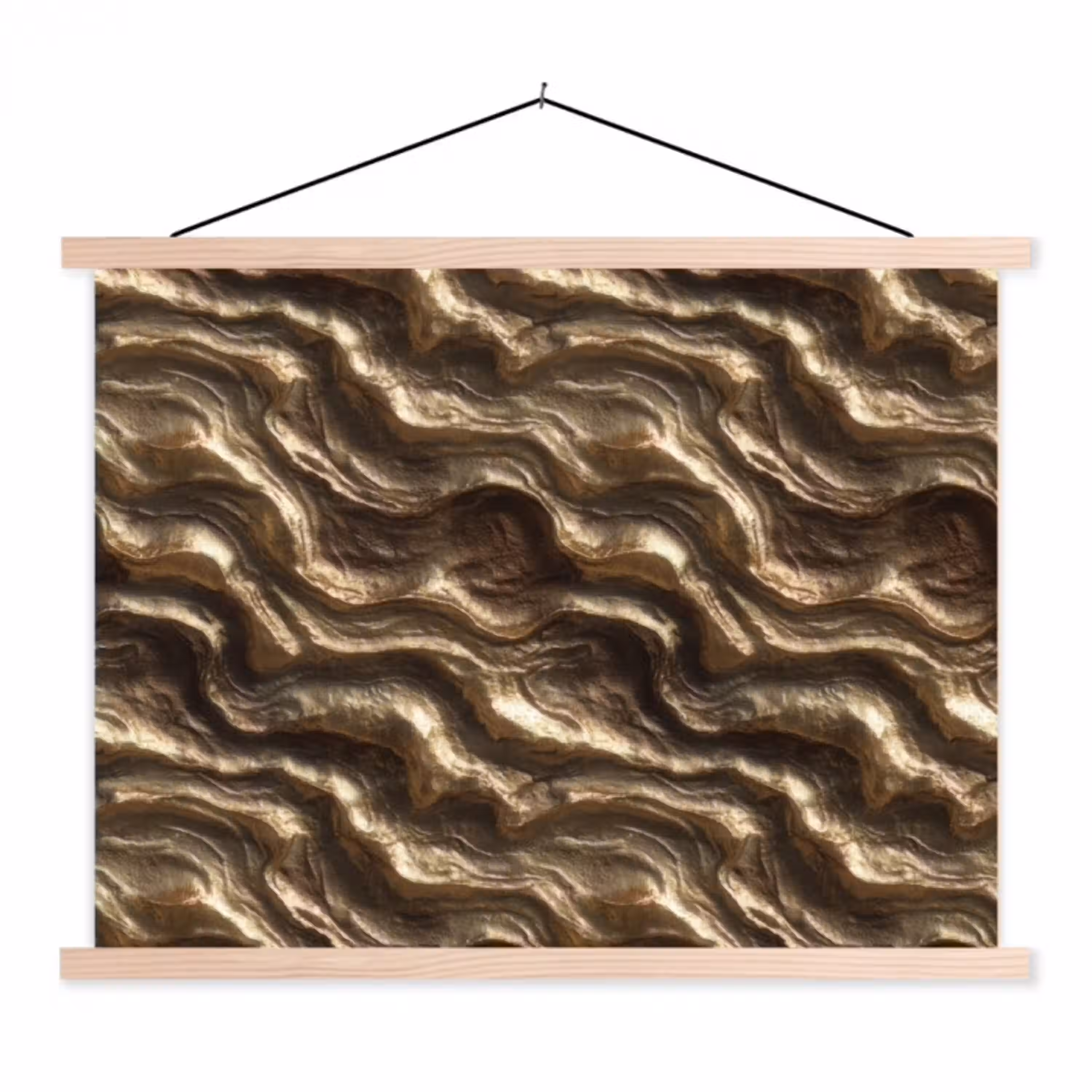 Reliëf - Golven - Abstract - Bronsgoud textielposter latten blank klein 122 -3d