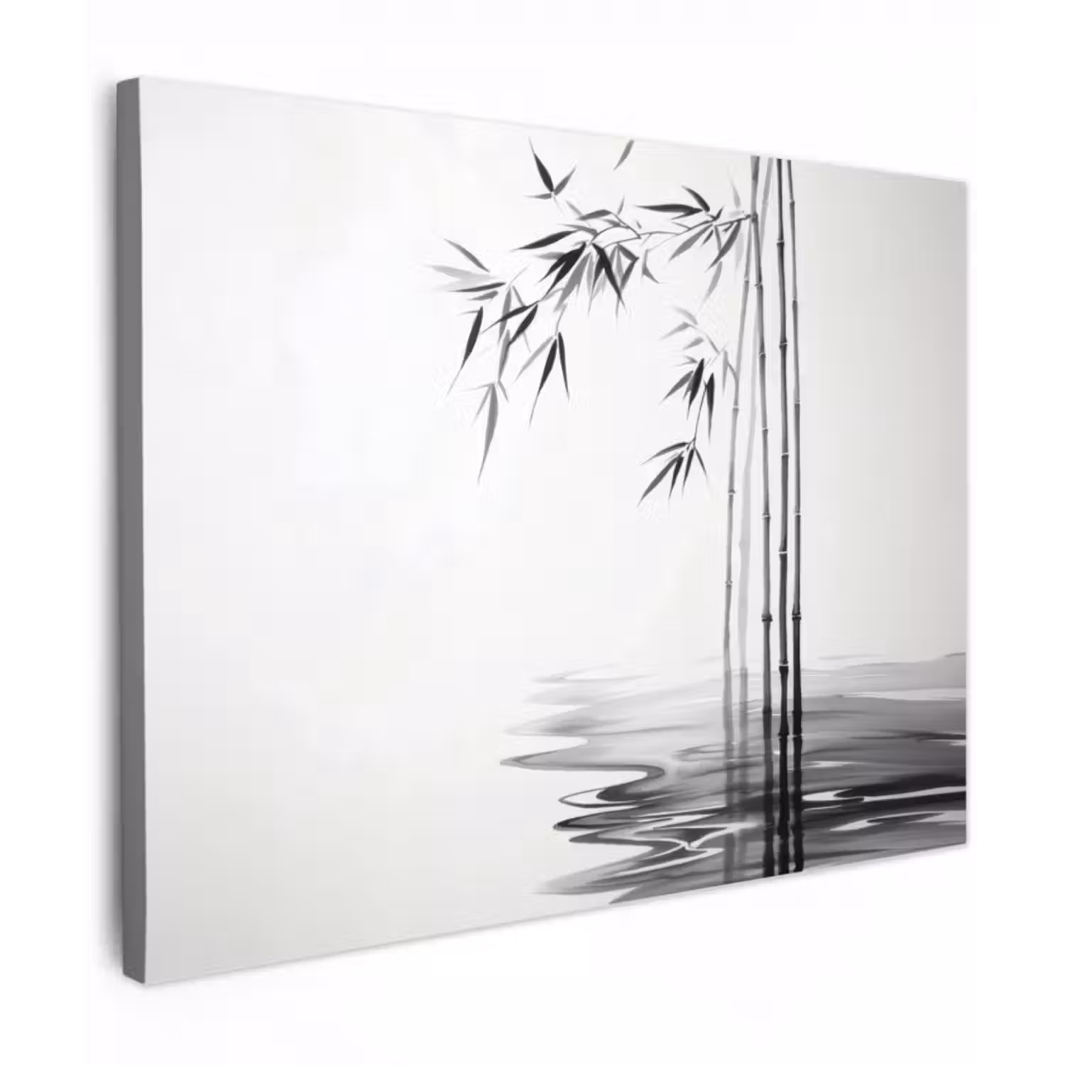 Leinwandbild - Bambusstämme - Wasser - Minimalistisch - Weiß
