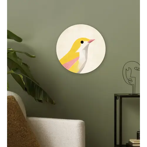 Vogel - Minimalistisch - Geel Wandcirkel kunststof plaat 5mm dik klein -sfeer3