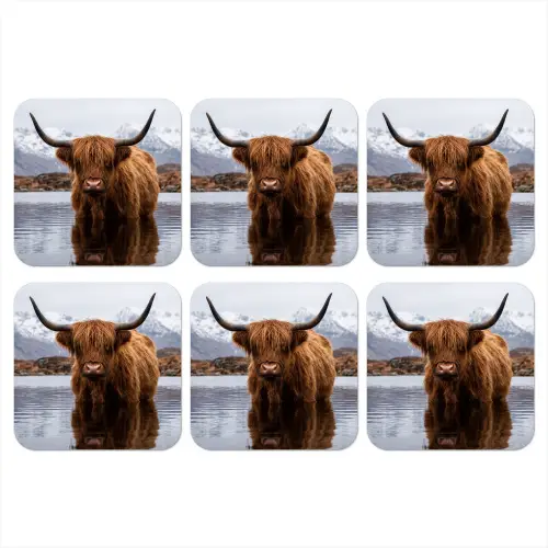 Schotse hooglander - Bruin - Water onderzetter kurk middel -3d