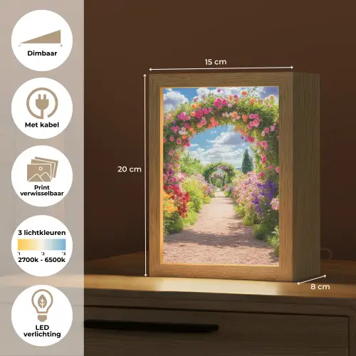 Doorkijk - Bloemen - Kleurrijk - Natuur Light Box met kabel (Wandlamp) klein -USP_websiteoverzichtNL
