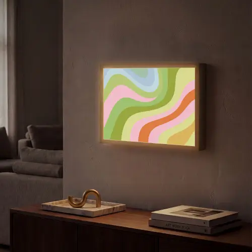 Lijnen - Pasteltinten - Golvend Light Box met batterij (Wandlamp) middel -sfeer1
