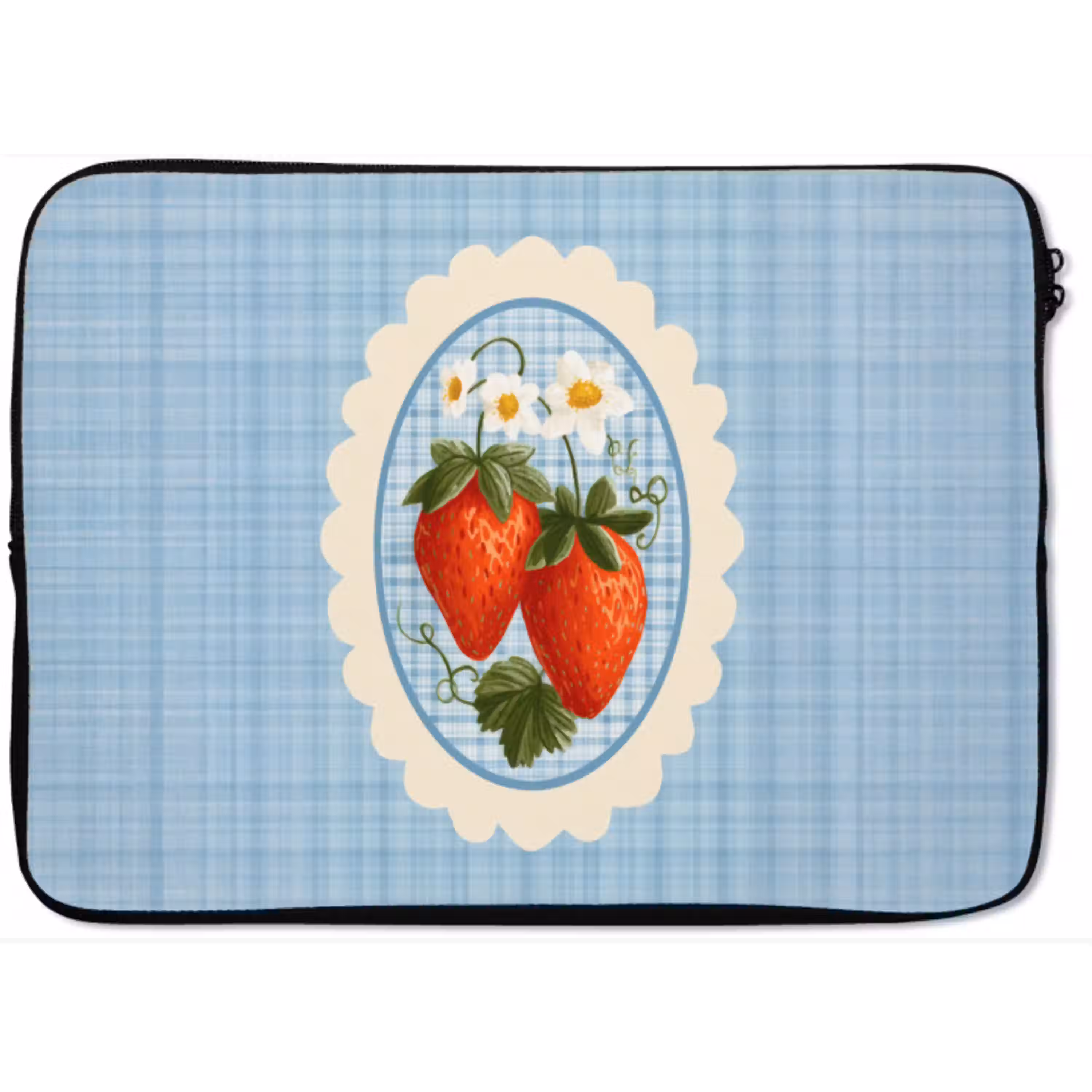 Aardbeien - Lijst - Rood - Geruit laptophoes neopreen klein -zkaufland3dotto