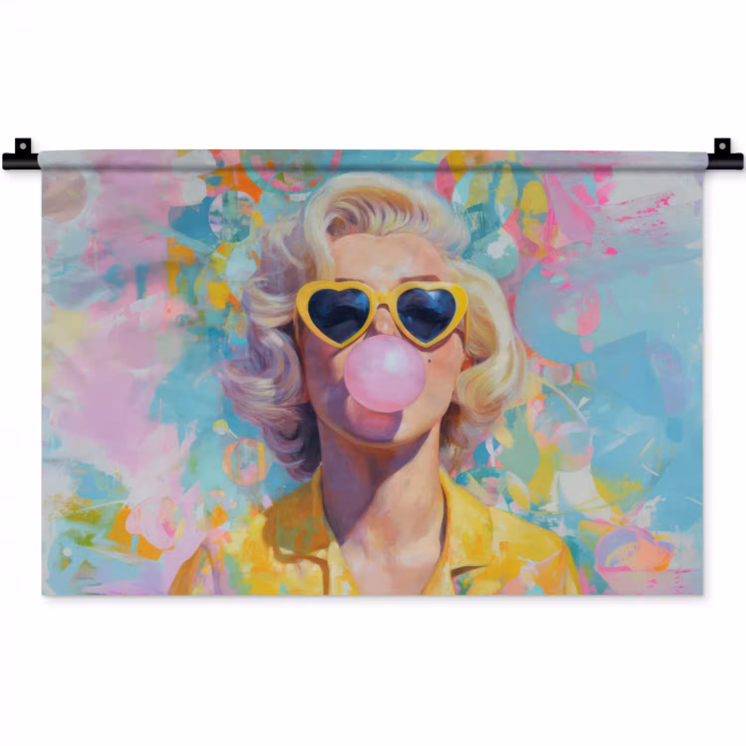 Vrouw - Blond - Roze kauwgom - Kleurrijk - Pastel Wandkleed katoen klein -zz3d