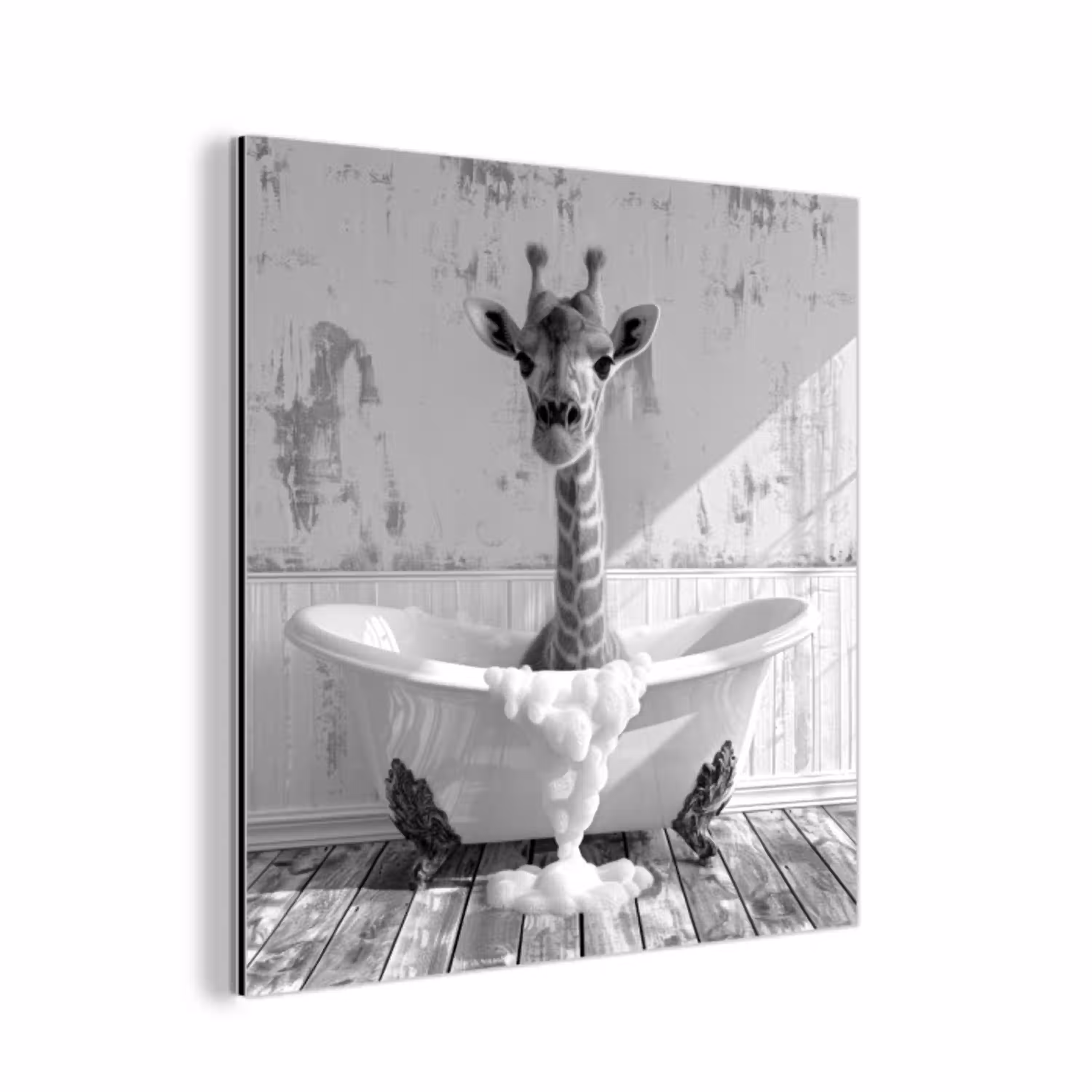 Giraffe - Dier - Badkuip - Vintage - Zwart - Wit aluminium wit klein -3d