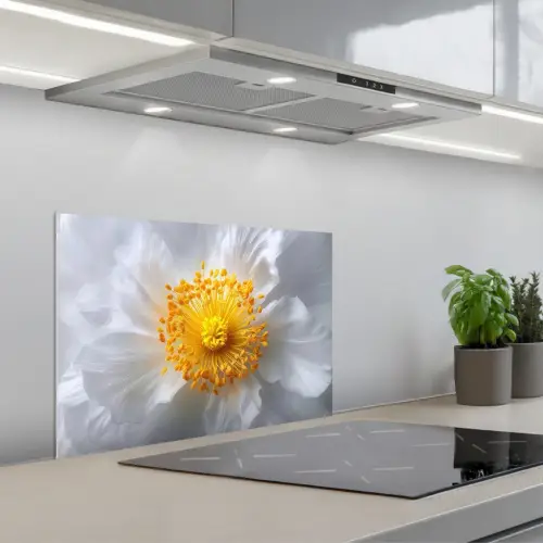 Wit - Bloem - Elegant keuken achterwand spatscherm klein -3d_schuin