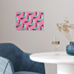Bananen - Patroon - Blauw - Roze poster papier klein -sfeer3