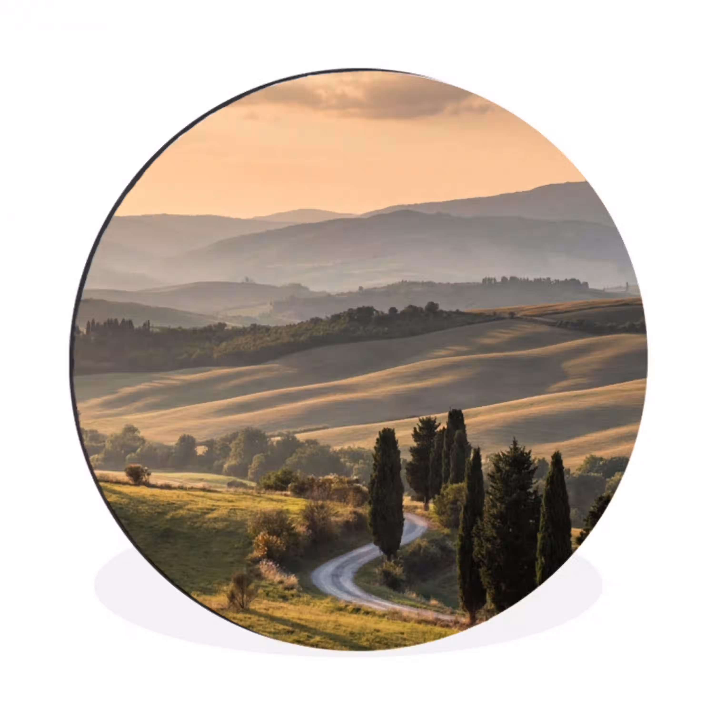 Toscaans - Landschap - Heuvels Wandcirkel aluminium klein -3d