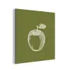 Lijntekening - Appel - Olijfgroen - Blaadje aluminium wit klein -3d