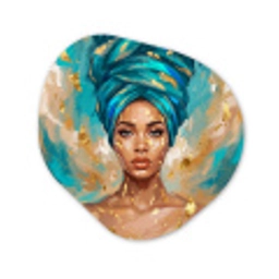 Portret - Vrouw - Schilderij - Blauw - Goud - Expressief Wandcirkel Organisch Aluminium middel -3d