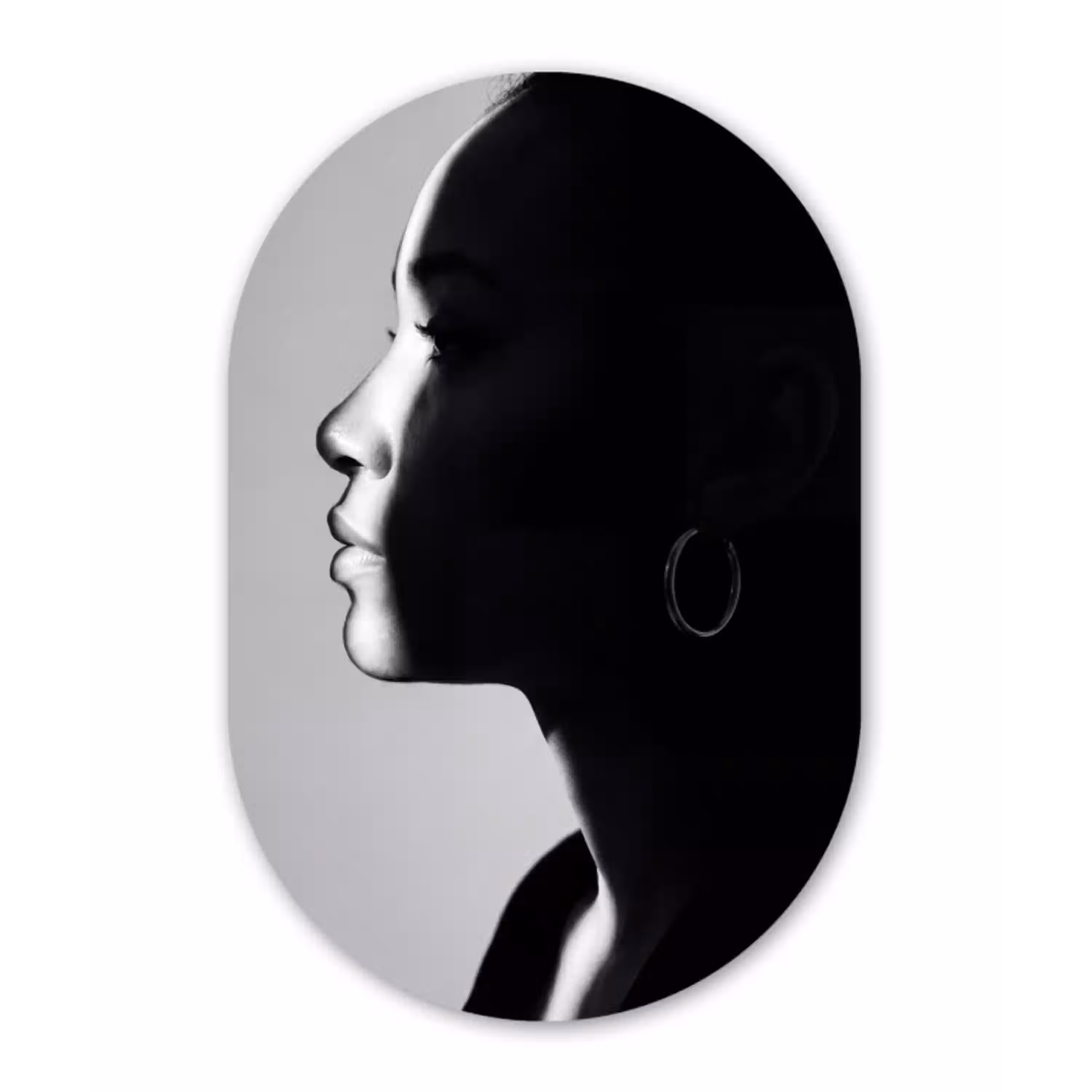 Vrouw - Profiel - Mensen - Zwart-wit Wandcirkel Ovaal Aluminium middel -3d