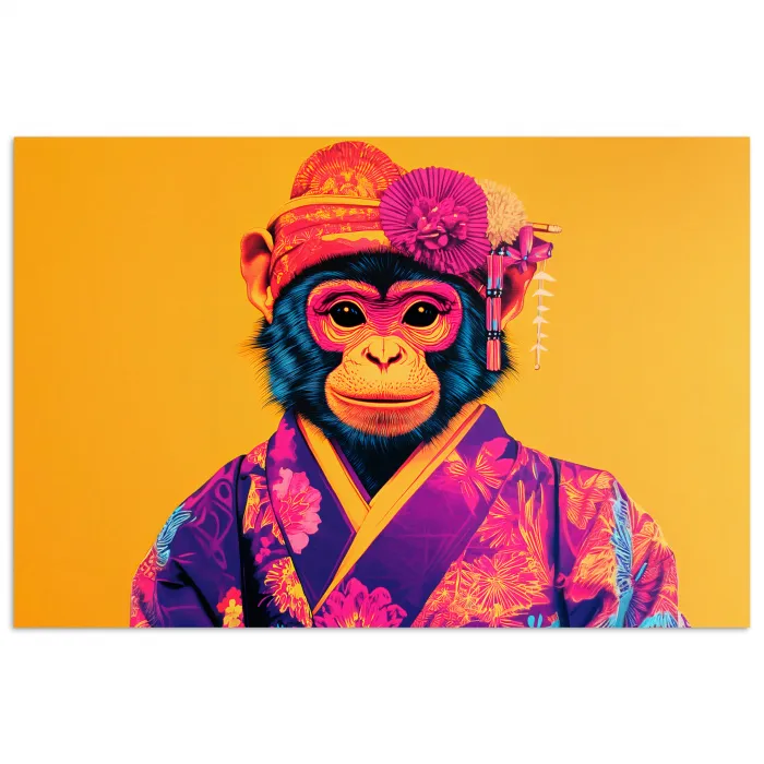 Aap - Kimono - Bloemen - Hoofdtooi poster papier klein -3d