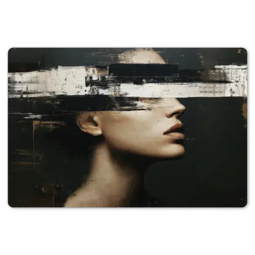 Gezicht - Vrouw - Zwart - Abstract Placemat vinyl groot -zzsfeer1_Kitchenyeah-website