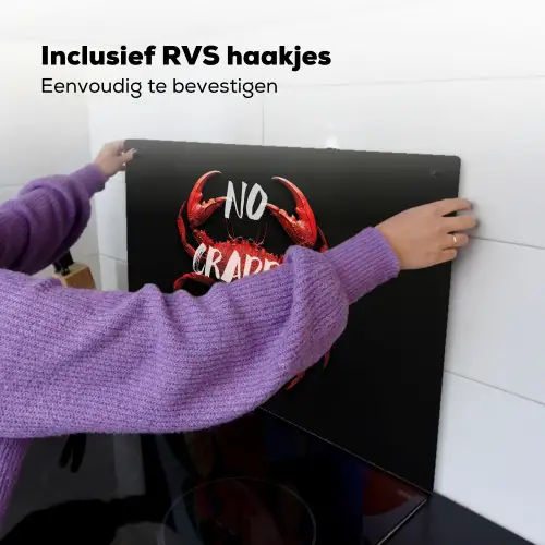 Krab - Rood - Tekst - Zwart Inductie beschemer met haakjes klein -ky-ophangen-nl