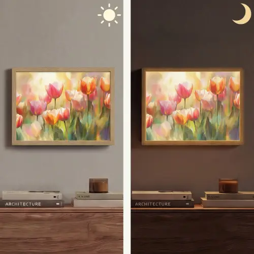 Tulpen - Sprookjesachtig - Kleurrijk Light Box met batterij (Wandlamp) middel -sfeer3