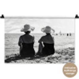 Vrouwen - Zonnehoed - Strand - Zwart - Wit Wandkleed katoen klein -t3d_DE