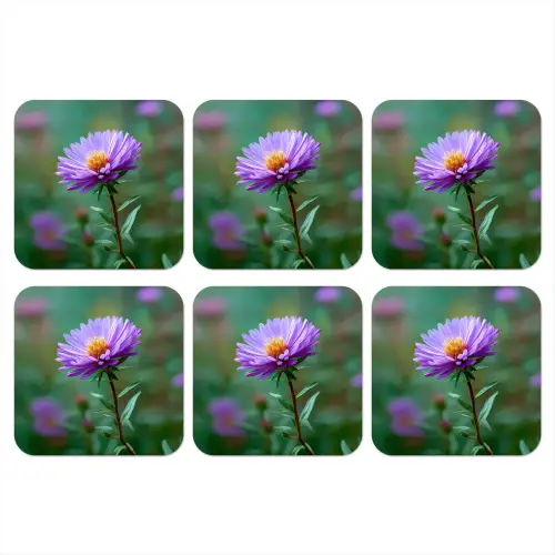 Aster - Paars - Bloem - Blaadjes onderzetter kurk middel -3d