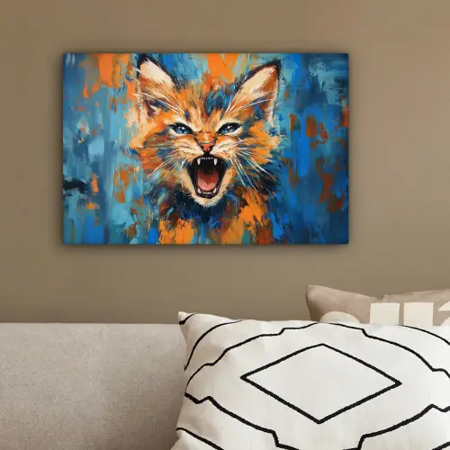 Kat - Kleurrijk - Oranje - Blauw canvas 2cm klein -sfeer3