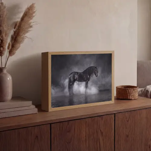 Paard - Magisch - Zwart Light Box met batterij (Wandlamp) middel -sfeer2