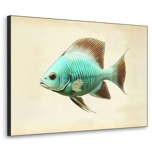 Schubben - Vis - Mint - Minimalistisch Textielframe zwart klein -3d